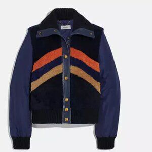 Coach Retro Shearling Jacket Bomber size 6 Medium Navy Aviator Nation style